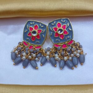 grey meenakari studs