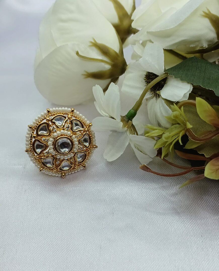 pearl and kundan ring