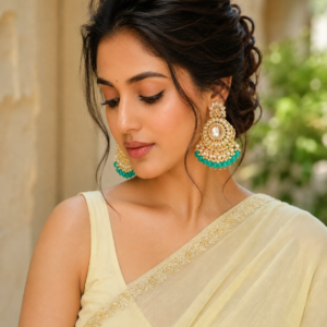 Kundan Pearl Chandbali Earrings with crystals drops