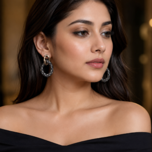model wearing western twisted earring